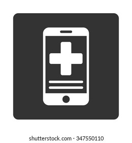 Online Medical Data vector icon. Style is flat rounded square button, white and gray colors, white background.