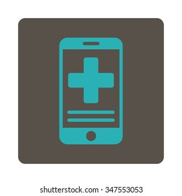 Online Medical Data vector icon. Style is flat rounded square button, cyan and grey colors, white background.