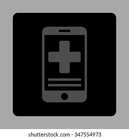 Online Medical Data vector icon. Style is flat rounded square button, gray and black colors, silver background.