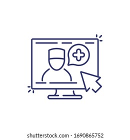 online medical diagnosis line icon on white