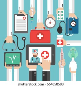 Online Medical diagnostics concept design flat call the doctor.Vector illustration