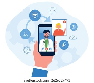 Online Medical a doctor Consultation concept. business telemedicine with smartphone connection. technology internet of things.