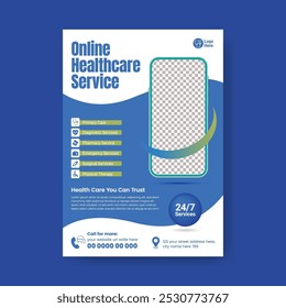 Online Medical Healthcare consultation service print flyer or poster template and dentist flyer or poster design