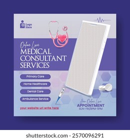 online Medical Healthcare consultation social media post banner ads template, Medical Healthcare mobile app promotion social media post template, 
online doctor Healthcare and nursing care web banner 