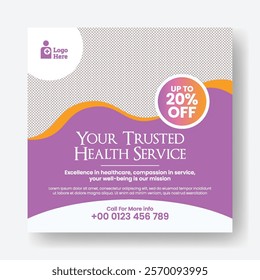 online Medical Healthcare social media post banner ads template, modern social media post template for online Healthcare consultation and nursing care square banner, Medical Healthcare doctor posts