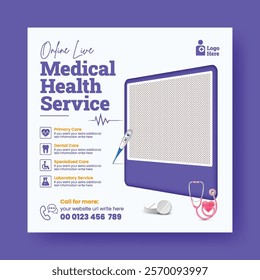 online Medical Healthcare social media post banner ads template, modern social media post template for online Healthcare consultation and nursing care square banner, Medical Healthcare doctor posts