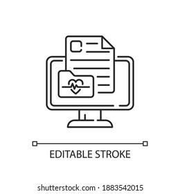 Online Medical History Linear Icon. Virtual Storage For Health Records. Medical Chart. Thin Line Customizable Illustration. Contour Symbol. Vector Isolated Outline Drawing. Editable Stroke