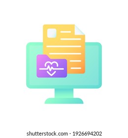 Online medical history vector flat color icon. Virtual storage for health records. Medical chart. Information about patient. Cartoon style clip art for mobile app. Isolated RGB illustration