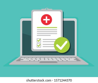 Online Medical Prescription, Digital Medicine Test Results With Approved Check Mark Form, Vector Illustration