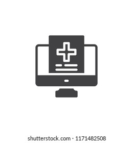 Online Medical record vector icon. filled flat sign for mobile concept and web design. Online Aid simple solid icon. Symbol, logo illustration. Pixel perfect vector graphics