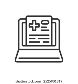 Online medical reports, in line design. Digital health records, online report, electronic medical, e-health report on white background vector. Online medical reports editable stroke icon