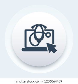 online medical service icon, stethoscope and computer