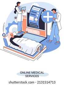 Online medical services mobile application consultation and prescription medicine professional doctor connecting and giving consultation for patient, telemedicine concept metaphor, health care program