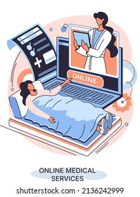 Online medical services mobile application consultation and prescription medicine professional doctor connecting and giving consultation for patient, telemedicine concept metaphor, health care program