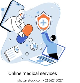 Online medical services mobile application consultation and prescription medicine professional doctor connecting and giving consultation for patient, telemedicine concept metaphor, health care program