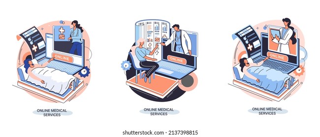 Online medical services mobile application consultation and prescription medicine professional doctor connecting and giving consultation for patient, telemedicine concept metaphor, health care program