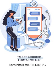 Online medical services mobile application consultation and prescription medicine professional doctor connecting and giving consultation for patient anywhere telemedicine metaphor, health care program