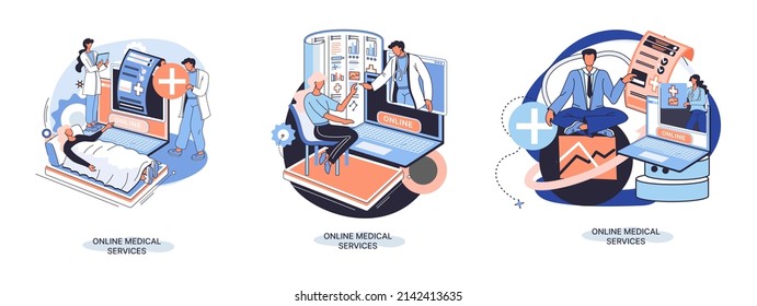 Online medical services mobile application consultation and prescription medicine professional doctor connecting and giving consultation for patient, telemedicine concept metaphor, health care program