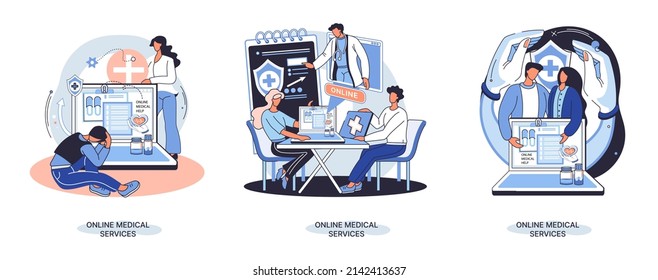 Online medical services mobile application consultation and prescription medicine professional doctor connecting and giving consultation for patient, telemedicine concept metaphor, health care program