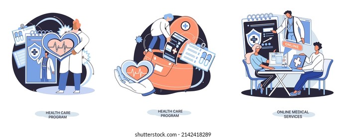 Online medical services mobile application consultation and prescription medicine professional doctor connecting and giving consultation for patient anywhere telemedicine metaphor, health care program