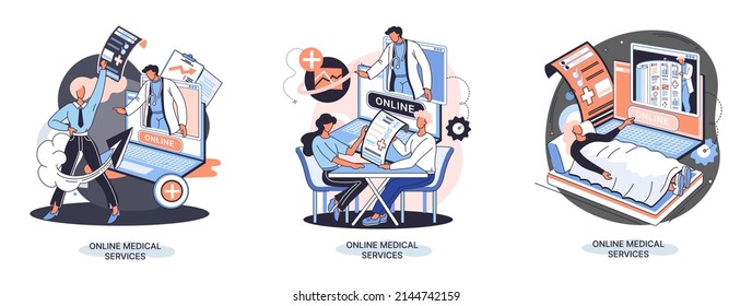 Online medical services mobile application consultation and prescription medicine professional doctor connecting and giving consultation for patient, telemedicine concept metaphor, health care program