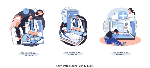 Online medical services mobile application consultation and prescription medicine professional doctor connecting and giving consultation for patient, telemedicine concept metaphor, health care program