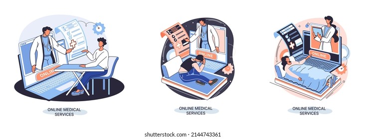 Online medical services mobile application consultation and prescription medicine professional doctor connecting and giving consultation for patient, telemedicine concept metaphor, health care program