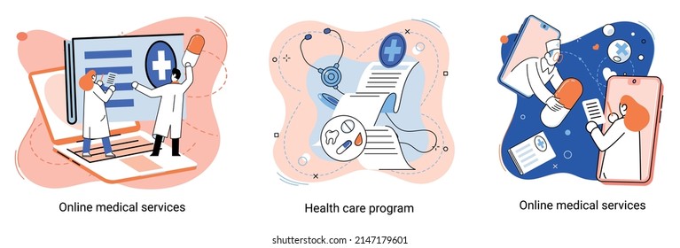 Online medical services mobile application consultation and prescription medicine professional doctor connecting and giving consultation for patient, telemedicine concept metaphor, health care program