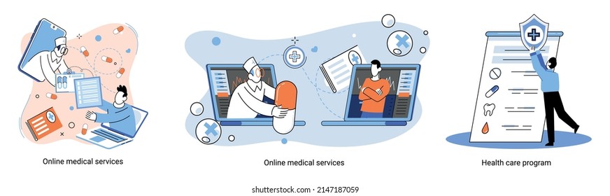 Online medical services mobile application consultation and prescription medicine professional doctor connecting and giving consultation for patient, telemedicine concept metaphor, health care program
