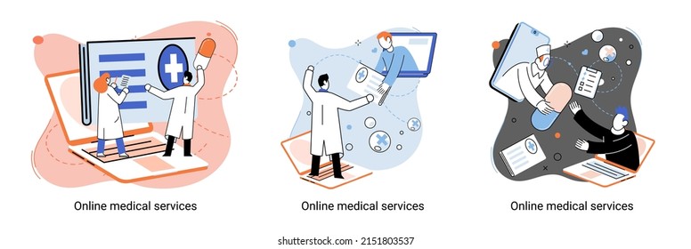 Online medical services mobile application consultation and prescription medicine professional doctor connecting and giving consultation for patient, telemedicine concept metaphor, health care program