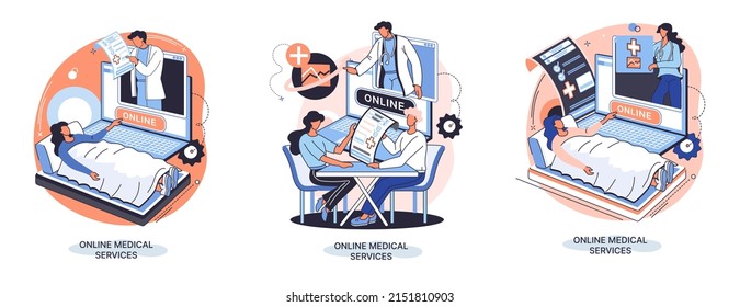 Online medical services mobile application consultation and prescription medicine professional doctor connecting and giving consultation for patient, telemedicine concept metaphor, health care program