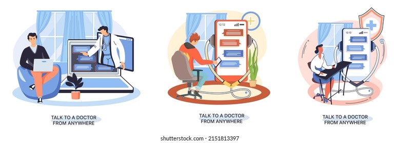 Online medical services mobile application consultation and prescription medicine professional doctor connecting and giving consultation for patient anywhere telemedicine metaphor, health care program