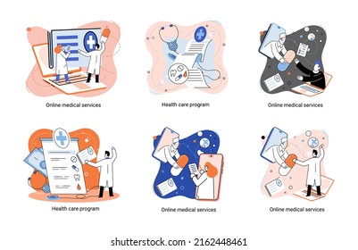 Online medical services mobile application consultation and prescription medicine professional doctor connecting and giving consultation for patient, telemedicine concept metaphor, health care program