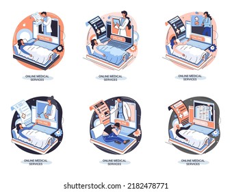 Online medical services mobile application consultation and prescription medicine professional doctor connecting and giving consultation for patient, telemedicine concept metaphor, health care program