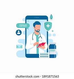 Online Medical Support Doctor Consultation Smartphone App Design Concept Vector Illustration