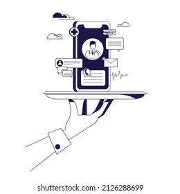 Online medical support doctor consultation. Doctor online. Smartphone. Vector illustration.