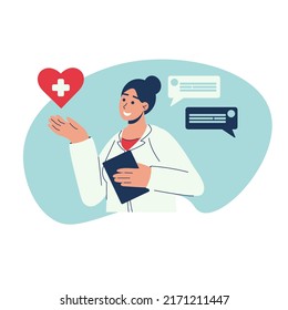 Online medical support doctor consultation smartphone app design concept vector illustration