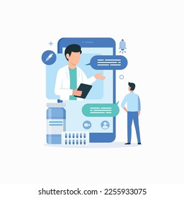 Online medical support doctor consultation smartphone app design concept vector illustration