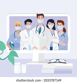 Online Medical Video Conference With Team Of Doctors And Nurses