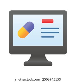 Online medication, capsule inside computer screen concept icon of online medication