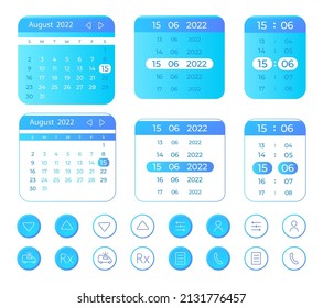 Kit de elementos de la interfaz de usuario del calendario de medicina en línea. Telesalud. Componentes vectoriales aislados. Menús planos de navegación y plantilla de botones de interfaz. colección de widgets de diseño web para tema ligero de aplicación móvil