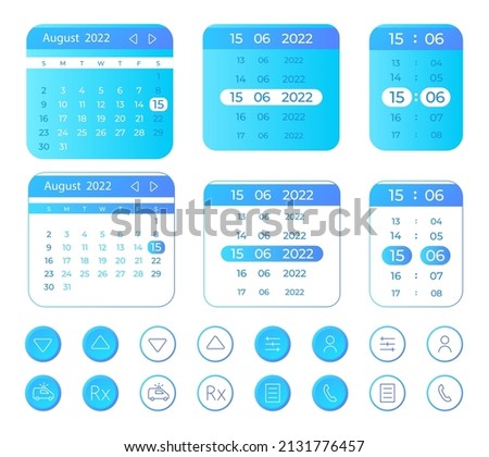 Online medicine calendar UI elements kit. Telehealth. Isolated vector components. Flat navigation menus and interface buttons template. Web design widget collection for mobile application light theme