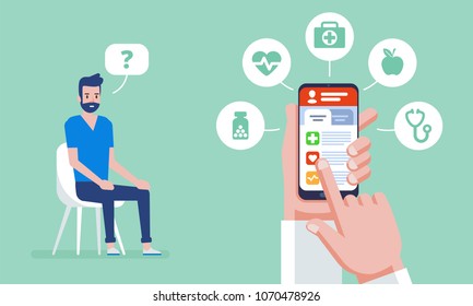 Online medicine. Doctor online concept with icons set. Doctor's appointment. The concept of online pharmacy. Vector flat  illustration. 