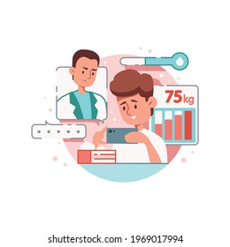 Online medicine flat composition with patient holding smartphone with doctor vector illustration