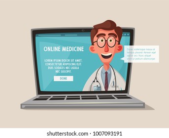 Online medicine. Funny character design. Cartoon vector illustration