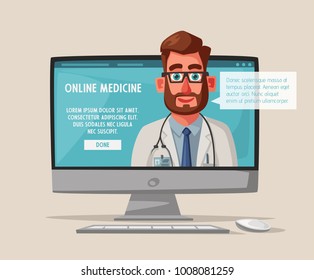 Online medicine. Funny character design. Cartoon vector illustration