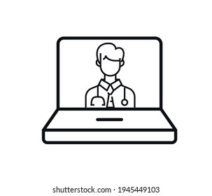 Online medicine, healthcare consulting line icon concept. flat vector symbol, sign, outline drawing.
