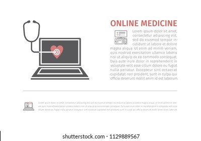 Online medicine icon. Laptop with Phonendoscope. Vector signs for web graphics