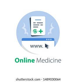 Online Medicine, Internet Medical Services, Web Registration, Distant Check Up And Sick Leave List, Certificate Form, Test Results Access, Vector Flat Illustration