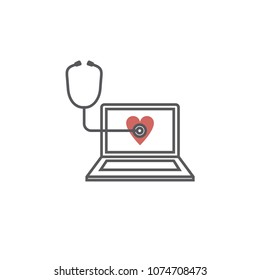 Online medicine line icon. Laptop with Phonendoscope. Vector signs for web graphics
